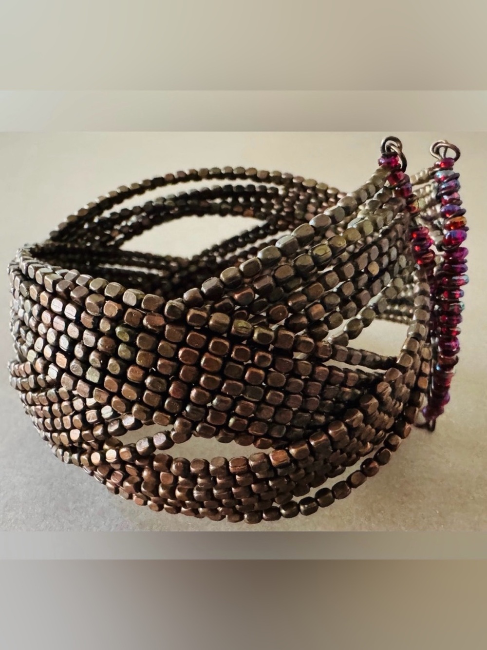 Bronze Tone Beaded Cuff Bracelet